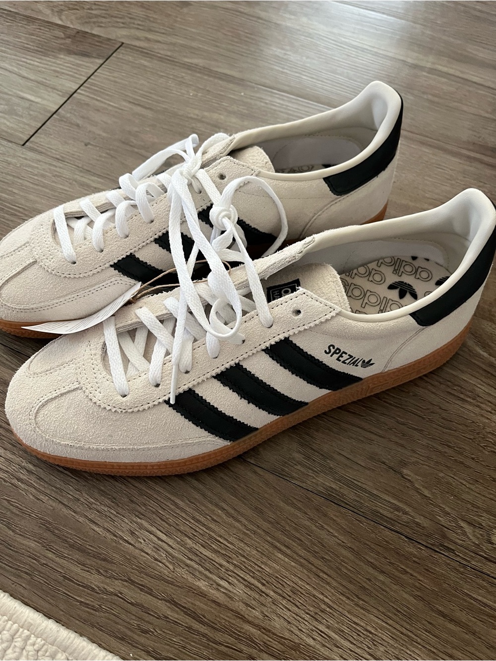 adidas Menโs Spezial Suede Sneakers in White & Black with Gum Sole